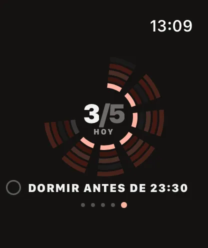 El mismo disco con la corona girada al anillo interior: se resalta «Dormir antes de 23:30», todavía sin marcar